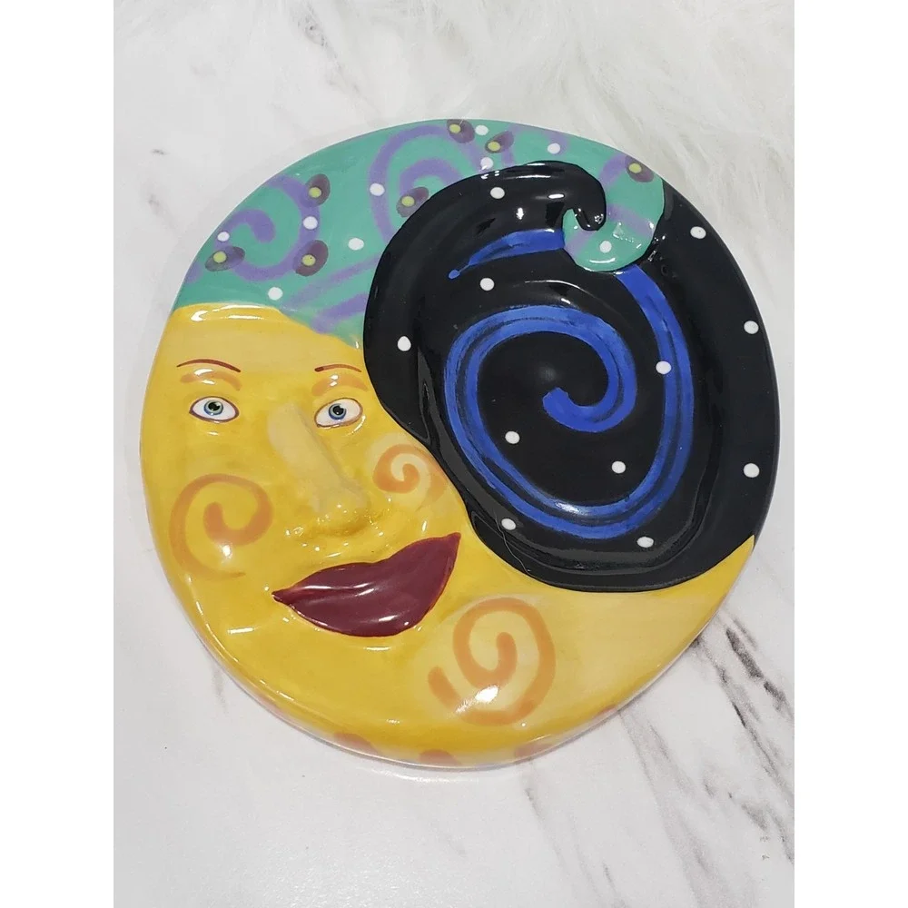 Dana Simson Ceramic Moon Stars Wall Plaque Spoon Rest Celestial 2001 90s vintage